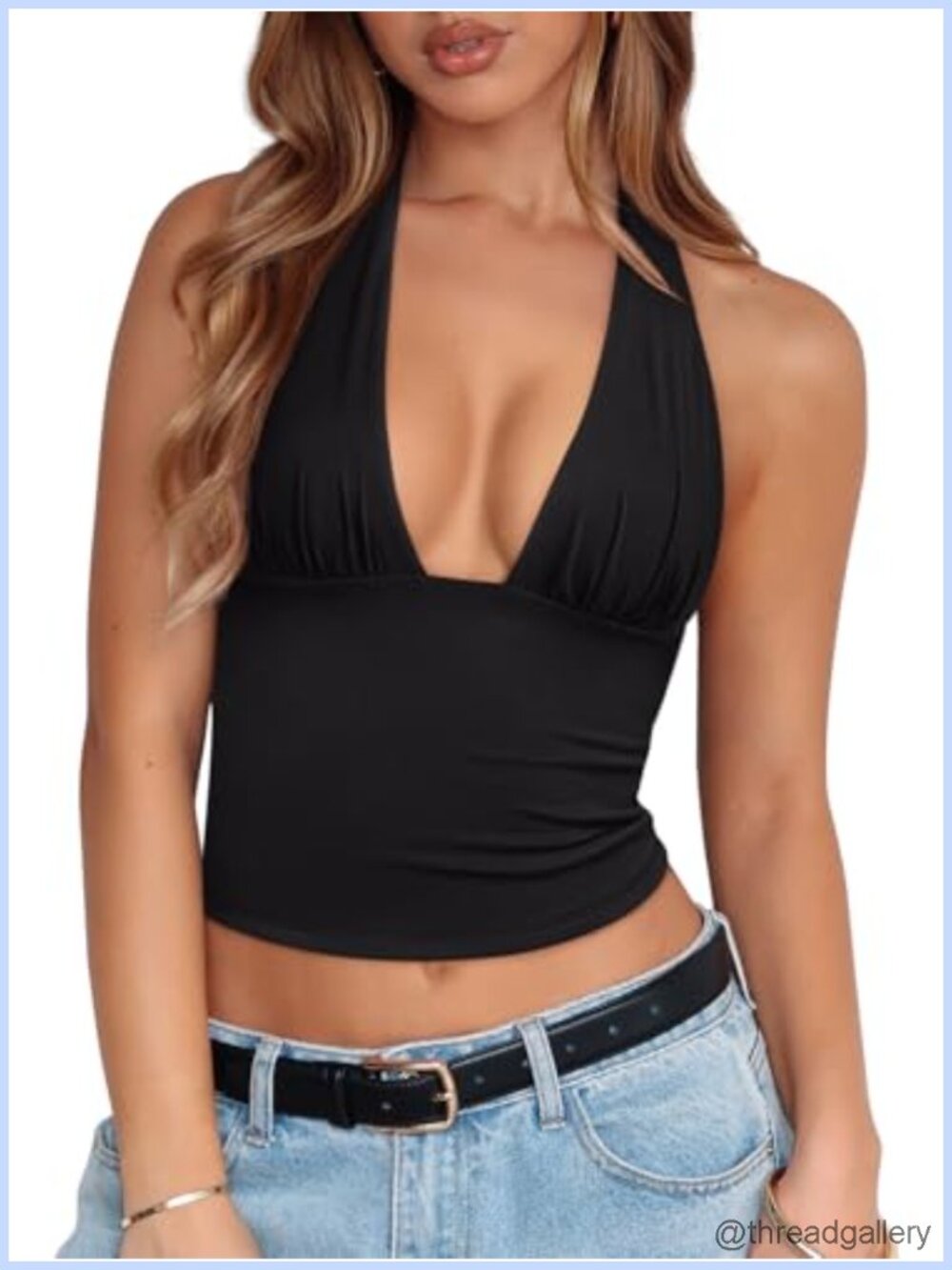 Halter Crop Tank Top Backless Sleeveless V-Neck Fitted Summer